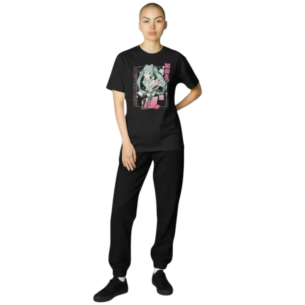 Hatsune Miku Grid Girls Black Short Sleeve T-Shirt size Large - Picture 4 of 10
